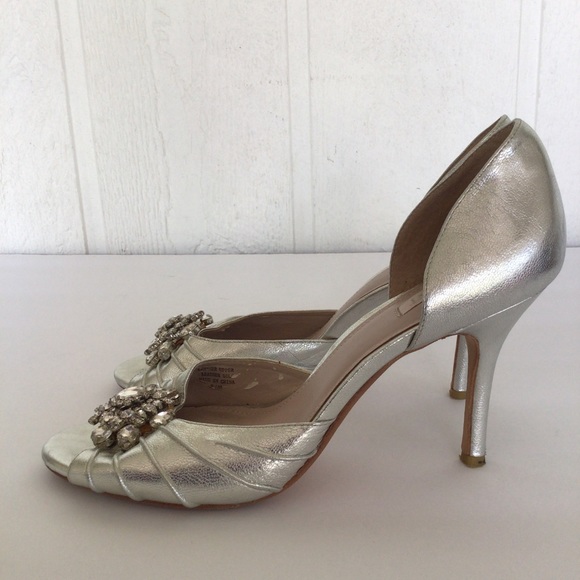 NORDSTROM GLINT SILVER WEDDING HEELS SIZE 9.5 - Picture 5 of 13
